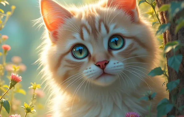 Кошка, взгляд, поза, котенок, мордашка, ИИ-арт, нейросеть