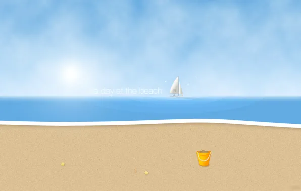 Песок, волны, пляж, солнце, парусник, один день на пляже