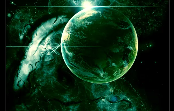 Картинка lights, green, planet, Sci Fi