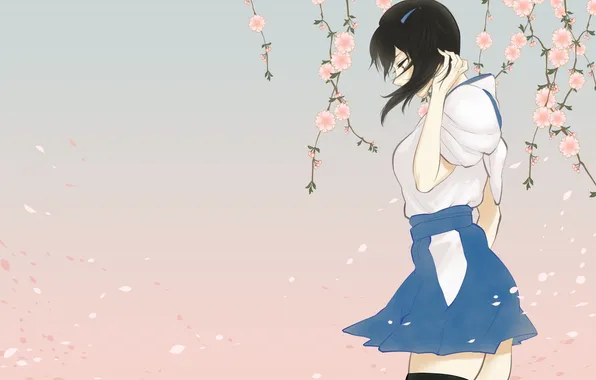 Девушка, аниме, лепестки, арт, shoukaki, earthean, цветы. сакура