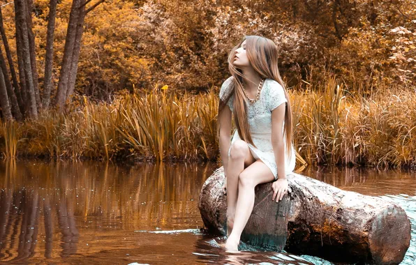 Картинка девушка, природа, река