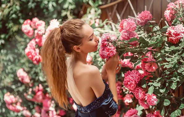 Dress, flowers, black dress, Георгий Дьяков