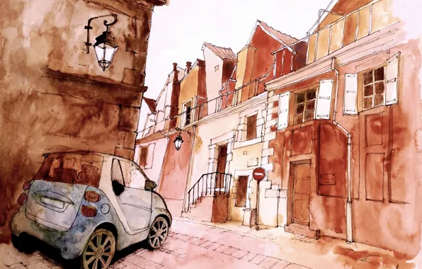 Машина, улица, рисунок