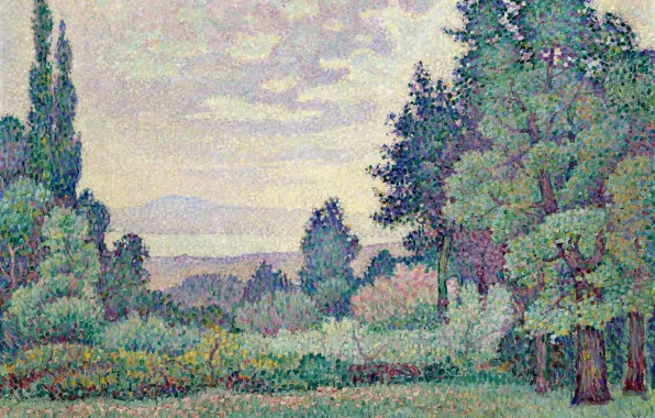 Картина, 1905, пуантилизм, фовизм, Jean Metzinger, Жан Метценже, Пейзаж с Двумя Кипарисами