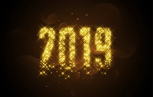 Золото, Новый Год, цифры, golden, черный фон, black, background, New Year