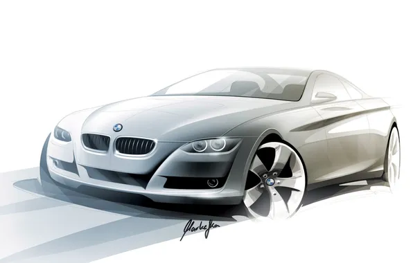 Картинка белый, рисунок, BMW