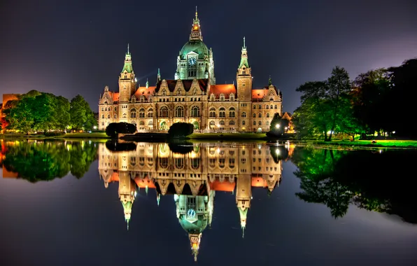 Картинка evening, palace, building, pond