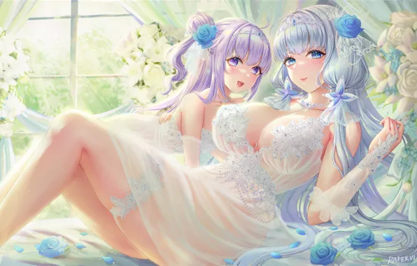 Цветы, девушки, игра, аниме, Unicorn, Azur Lane, Illustrious