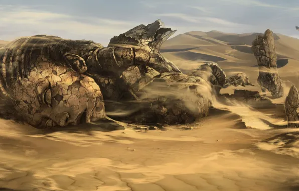 Картинка песок, Пустыня, развалины, скульптура, каменная женщина
