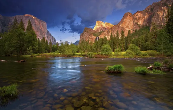 Пейзаж, горы, река, California, Yosemite National Park