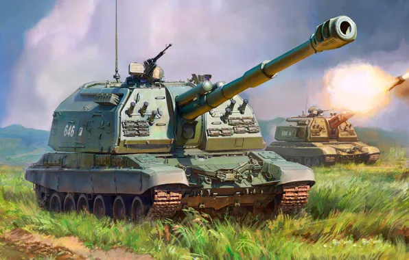 Картинка сау, 2С19, Мста-С, артиллерийская установка, российская 152-мм дивизионная самоходная гаубица