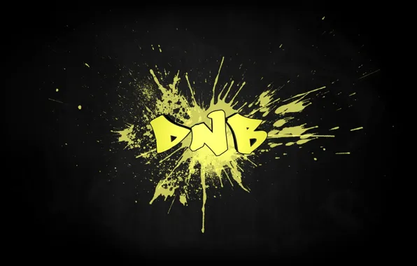 Желтый, надпись, черный, клякса, DNB, Drum &amp; Bass