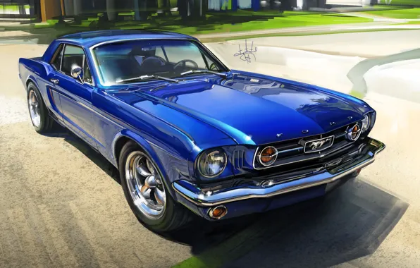 Машина, Ford Mustang, синяя, нарисованная