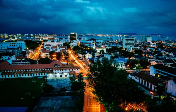 Картинка ночь, огни, здания, Малайзия, Пенанг, Penang