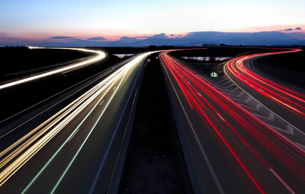 Картинка дорога, ночь, огни