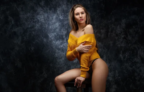 Ass, panties, studio, model, women, blonde, hips, simple background