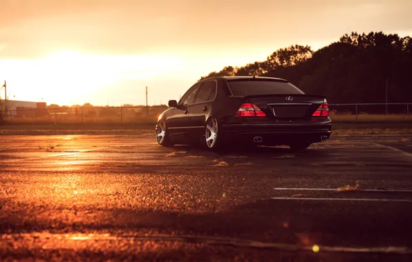 Картинка Lexus, Black, Color, Sunset, JDM, Stance, Low, Rear