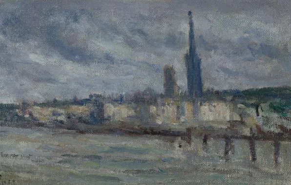 Картина, городской пейзаж, 1920, Максимильен Люс, Maximilien Luce, Причалы Руана
