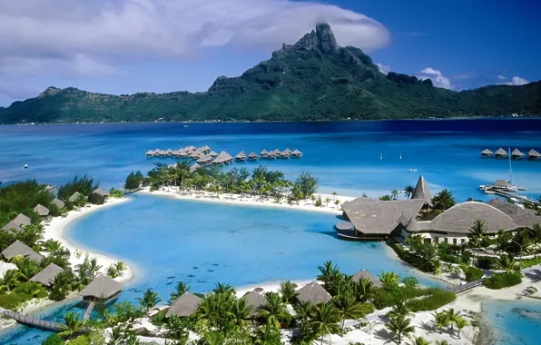 Океан, отель, бунгало, Bora Bora