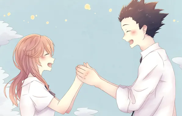 Небо, девушка, фон, пара, парень, двое, Форма голоса, Koe No Katachi