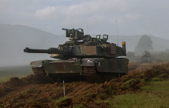 Картинка поле, танк, бронетехника, Abrams, Абрамс, M1A2