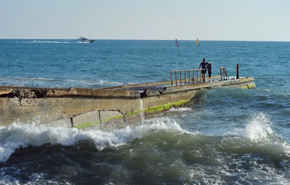 Море, Яхта, Пирс, Волна, Парусник, Катер, Пара, Черное море