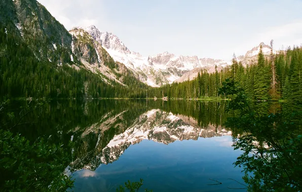 Картинка лес, пейзаж, горы, озеро, отражение