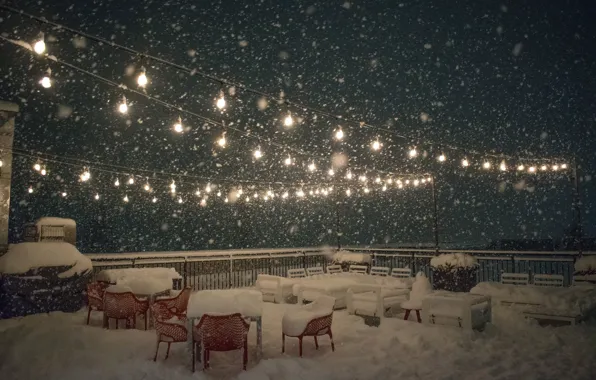 Зима, Ночь, Снег, Сиэтл, Winter, Night, Snow, Seattle