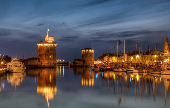 Картинка France, La Rochelle, naght, city., marinas