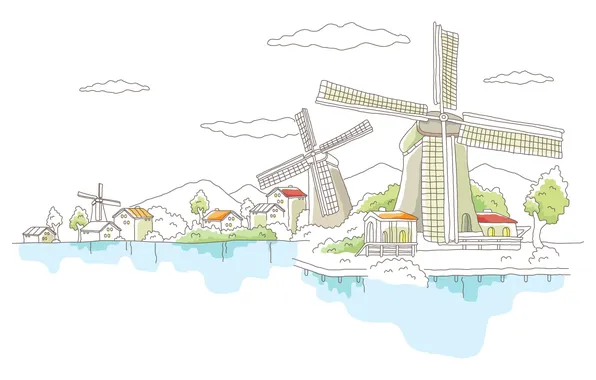 Голландия, векторный, рисованный город