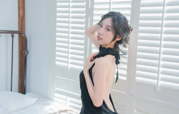Beautiful, Asian, Model, Bed, Woman, Back, Cute, Behind