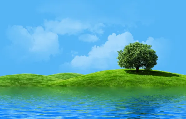 Картинка небо, деревья, река