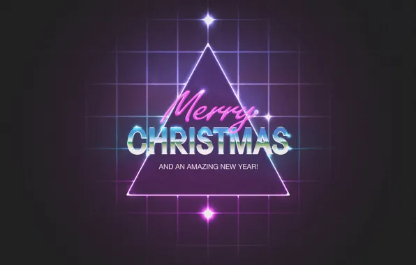 Неон, квадраты, Новый Год, Рождество, треугольник, New Year, Merry Chrismas