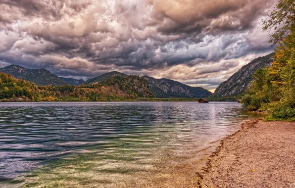 Картинка фото, HDR, Природа, Облака, Горы, Осень, Озеро, Австрия