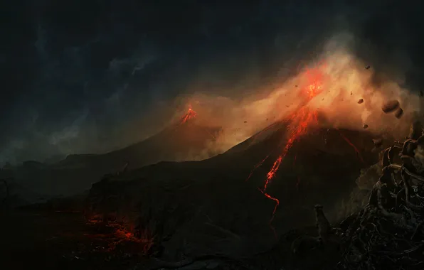 Картинка огонь, вулкан, извержение, лава