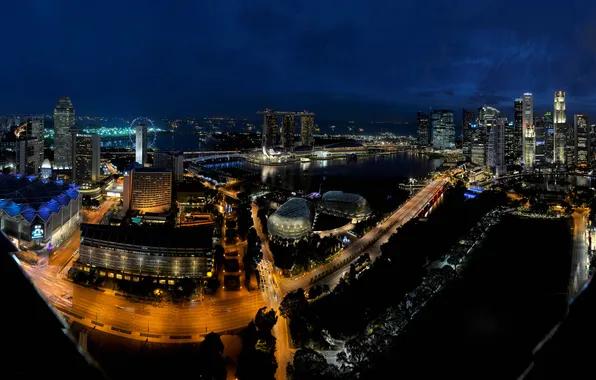 Ночь, огни, Сингапур, отель, Marina Bay