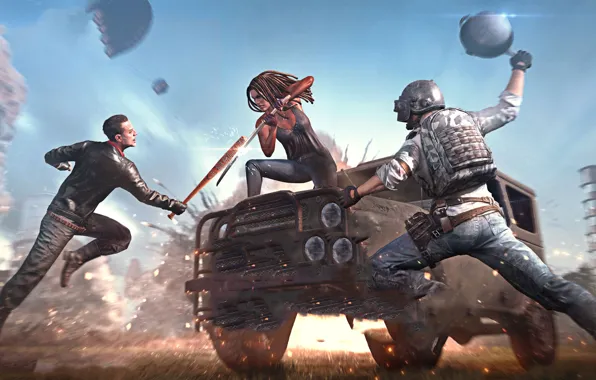 Машина, девушка, скорость, кадр, парни, PlayerUnknown's Battlegrounds