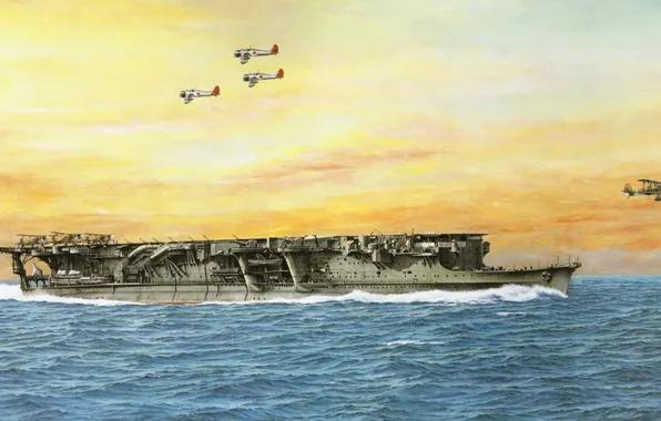 Корабль, арт, авианосец, флот, военный, японский, WW2, aircraft carrier