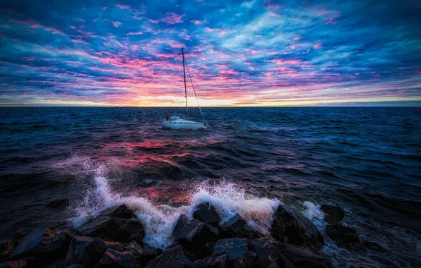 Картинка море, небо, лодка