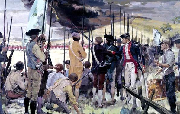 Масло, картина, Бостон, Массачусетс, хост, Банкер Хилл, «Битва при Банкер Хилл&ampquot;, 17 июня 1775 г.