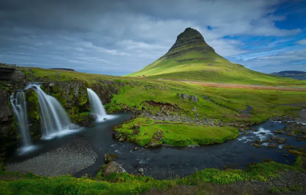 Картинка вода, пейзаж, горы, природа, камни, водопады, Исландия