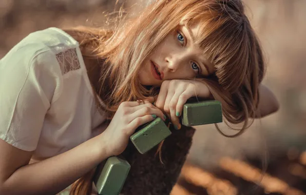 Картинка взгляд, девушка, скамья