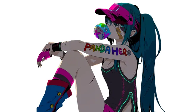 Майка, порезы, перчатки, кепка, пузырь, гольфы, vocaloid, сидит