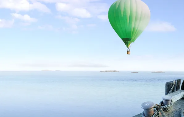Картинка море, воздушный шар
