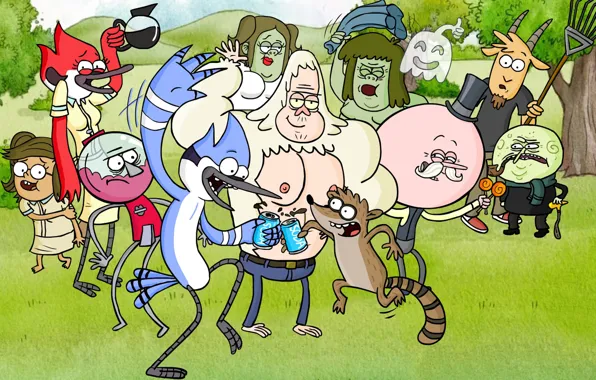 Томас, Эйлин, Мордекай, Regular Show, Мистер Мэллард, Скипс, Дай Пять, Масл Мен