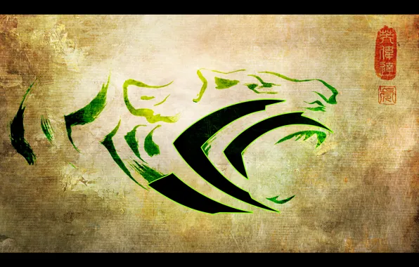 Картинка тигр, зелёный, Nvidia