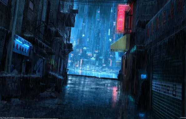 Картинка ночь, город, дождь, Akimov Mikhail, Михаил Акимов