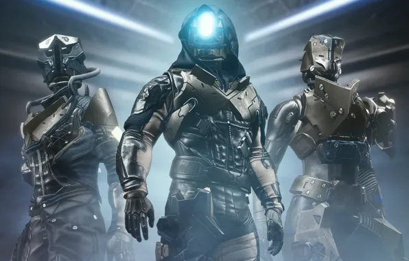 Оружие, фон, игра, дым, солдаты, трио, трое, Destiny 2