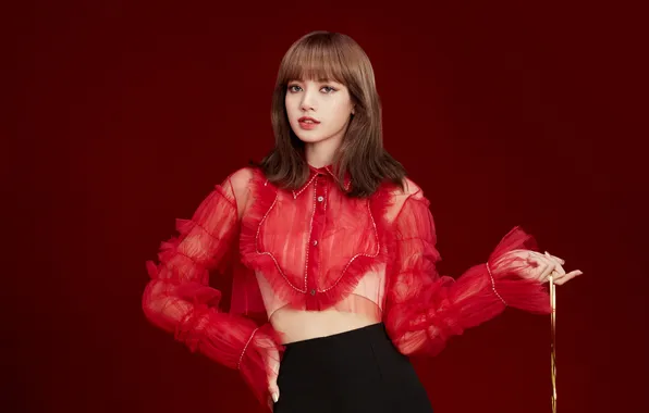 Картинка красивая девушка, beautiful girl, Lisa, K-Pop, Blackpink, dark red background, темно красный фон, К-Поп