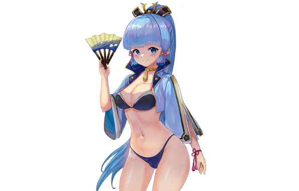 Girl, sexy, cleavage, long hair, boobs, anime, blue eyes, beautiful